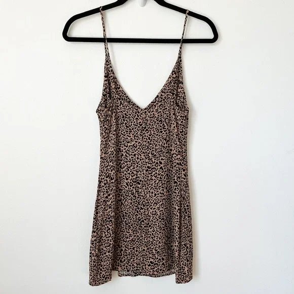 Reformation Marlowe Leopard Print Mini Dress V-Neck Side Slit - Picture 10 of 16